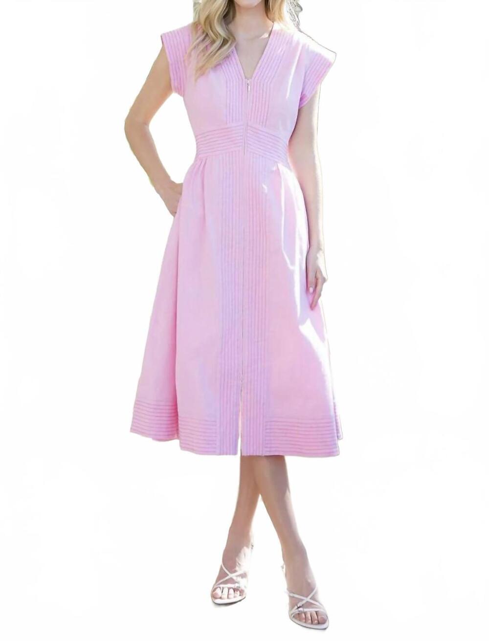 NEW THML pintuck zip front midi dress in pink